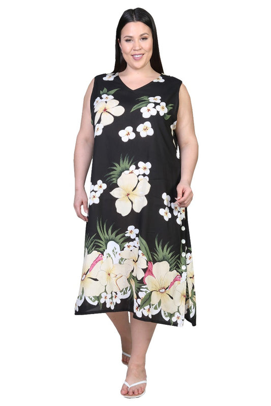 La Cera Plus Size Black Floral Sleeveless Dress 2771XL-21