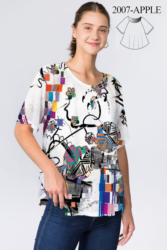 Et' Lois Plus Size White/Multi Apple Top C2007-344