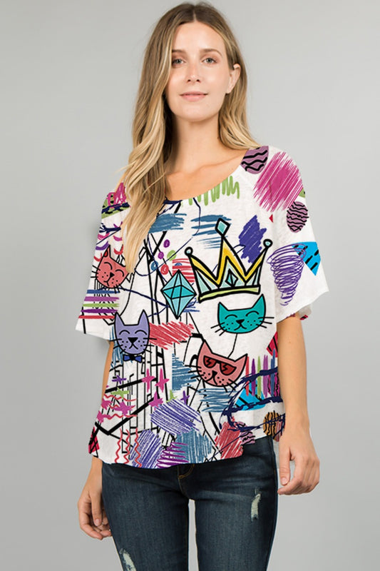 Et' Lois Plus Size Crown Cat Apple Top C2007W