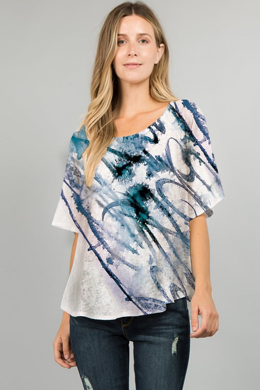 Et' Lois Plus Size Blue Splash Apple Top C2007W-A53