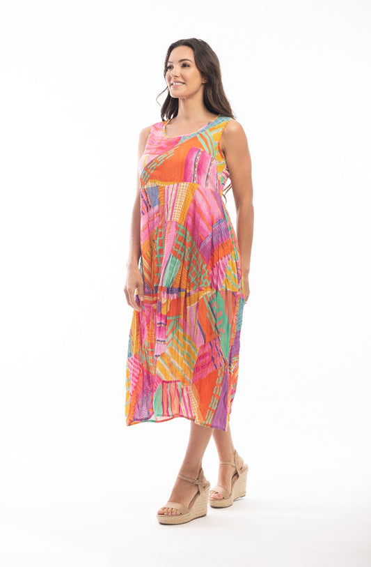 Orientique Plus Size Multi Crinkle Sleeveless Dress 4123