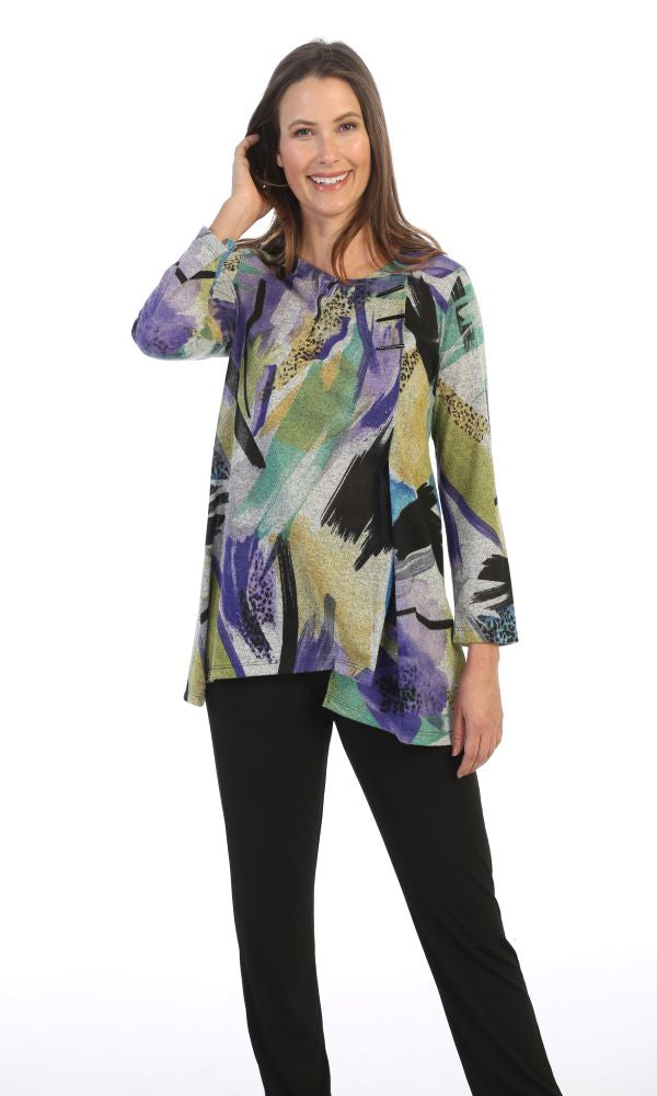 Jess & Jane Plus Size Multi Savannah Printed Uneven Tunic B2-1513X