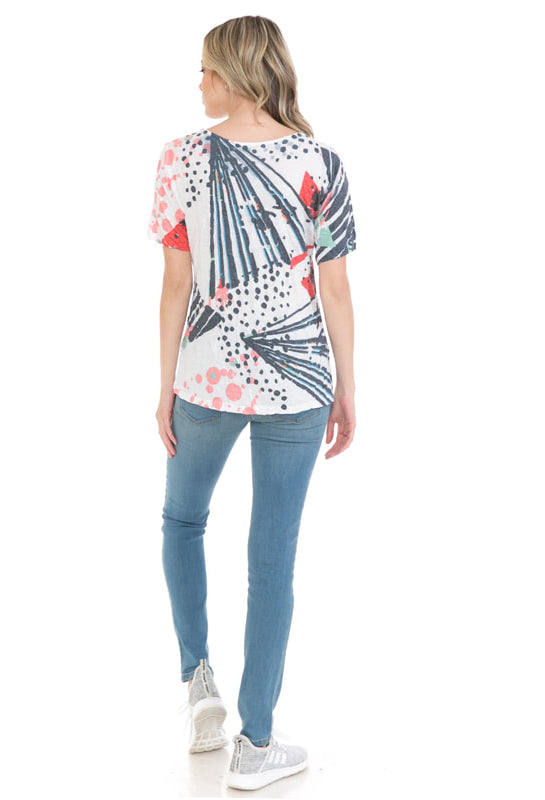 Cubism Plus Size Multi Henley Short Sleeve Crinkle Top 153-13292X