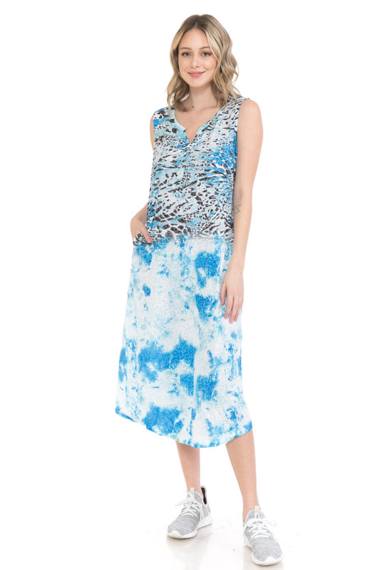 Cubism Plus Size Blue Slit Neck Tank Crinkle Dress 104-16403X