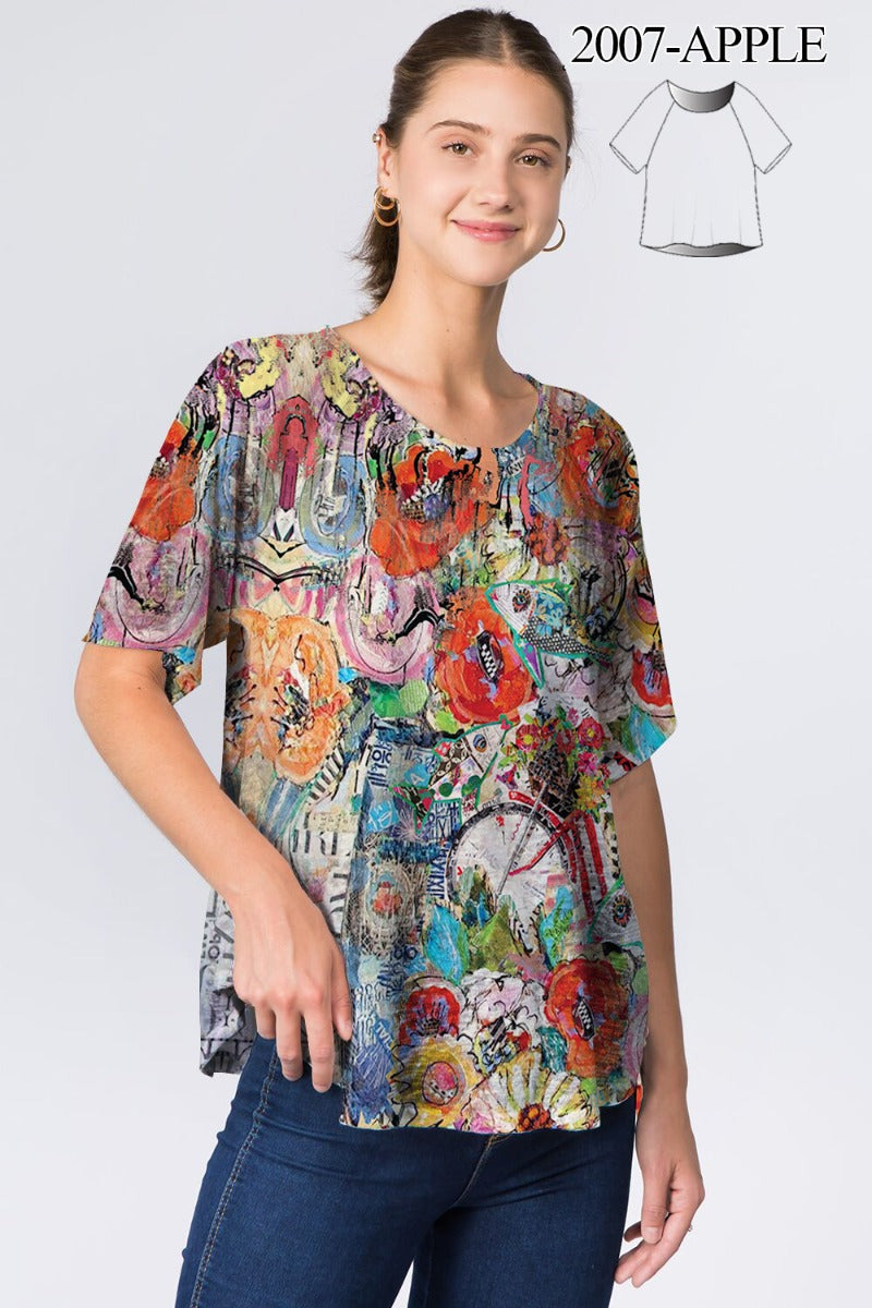 Et' Lois Plus Size Multi Apple Short Sleeve Top C2007-C04