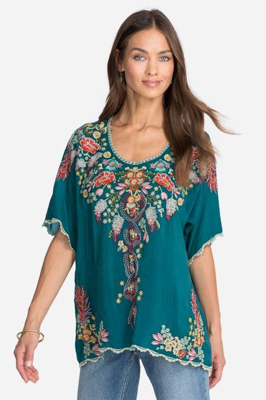 Johnny Was Plus Size Teal Mandala Belle fleur Blouse C28021-7X