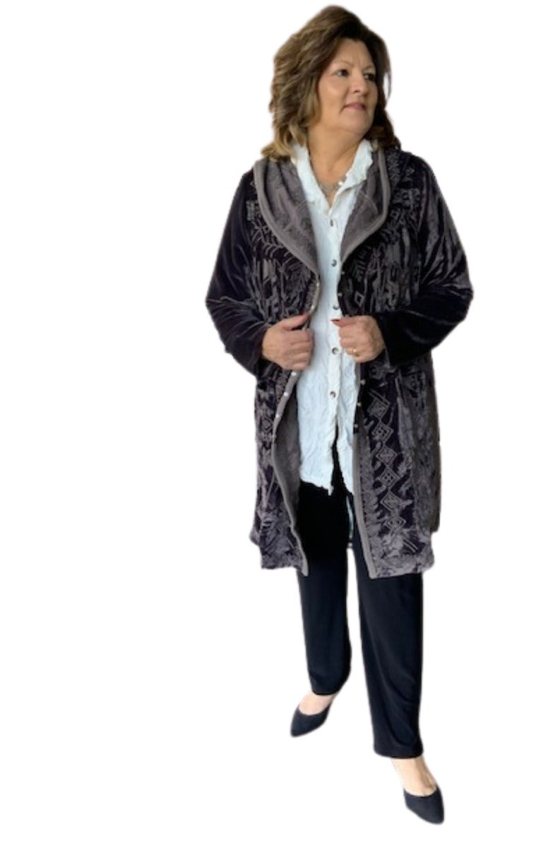 Caite Plus Size Charcoal Emb Madi Long Jacket KYCO702