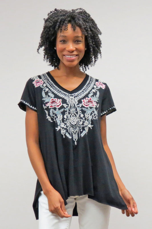 Caite Plus Size Black Embroidered Shirt CTC0609