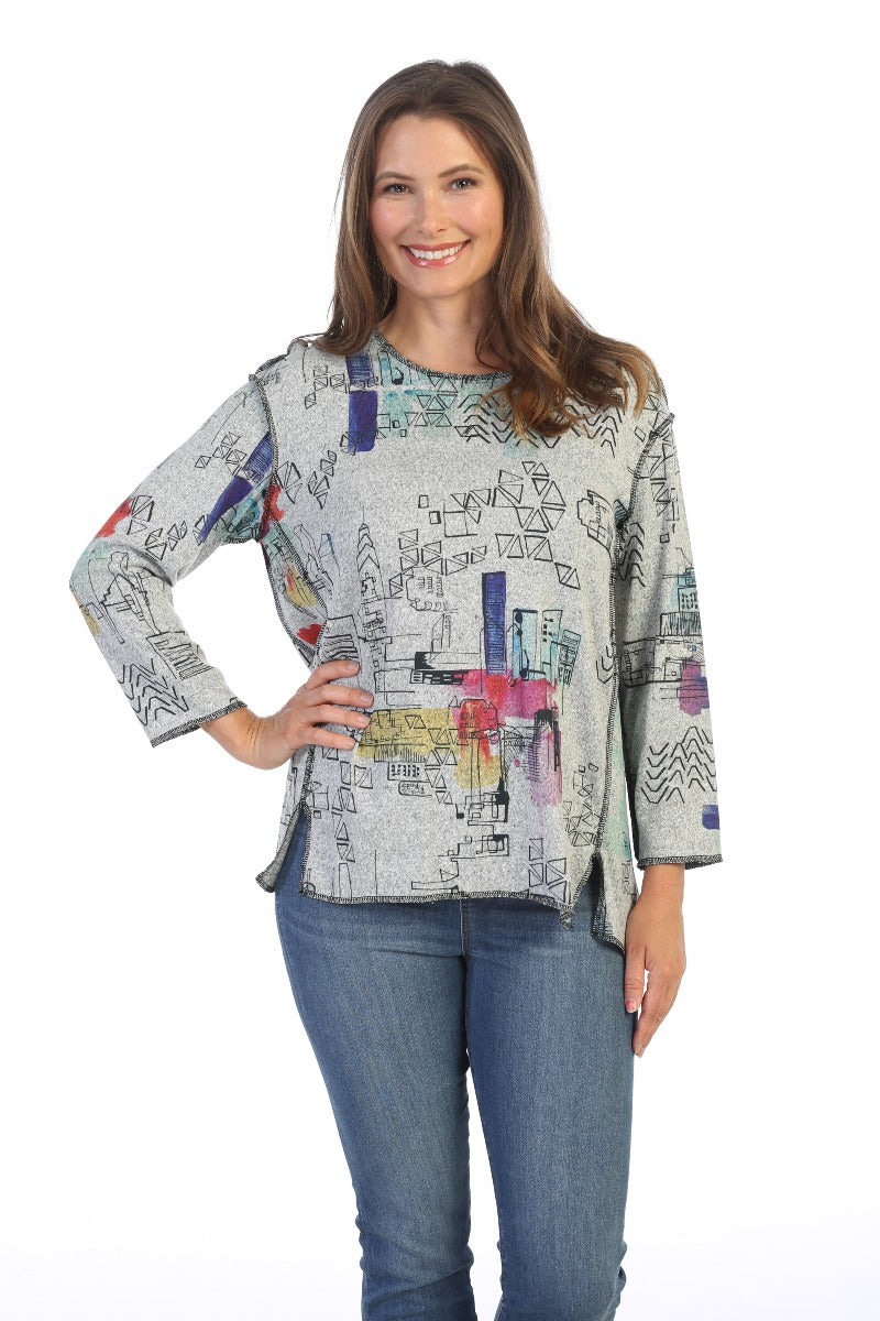 Jess & Jane Plus Size Heather Manhattan Print Brush Tunic FB1-1510X
