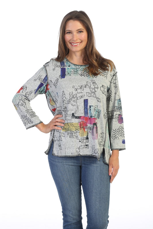 Jess & Jane Plus Size Heather Manhattan Print Brush Tunic FB1-1510X
