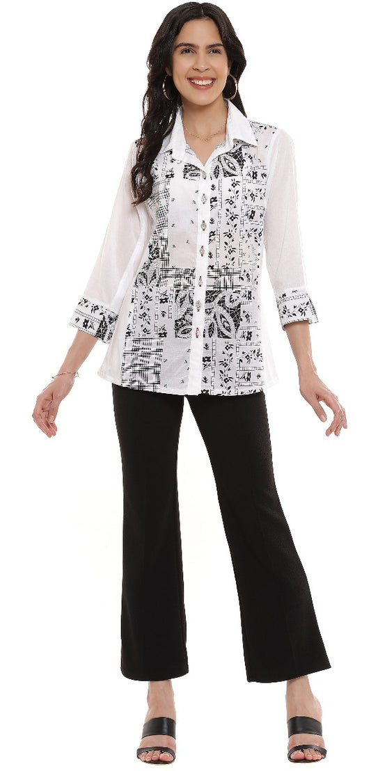 Parsley & Sage Plus Size White/Black Dinah Shirt 22S440GP