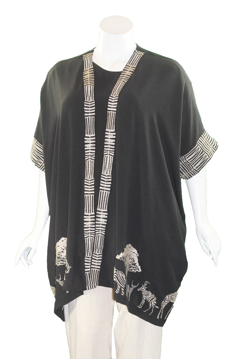 Mat Fashion Black/Tan Animal Kimono 7301.4031