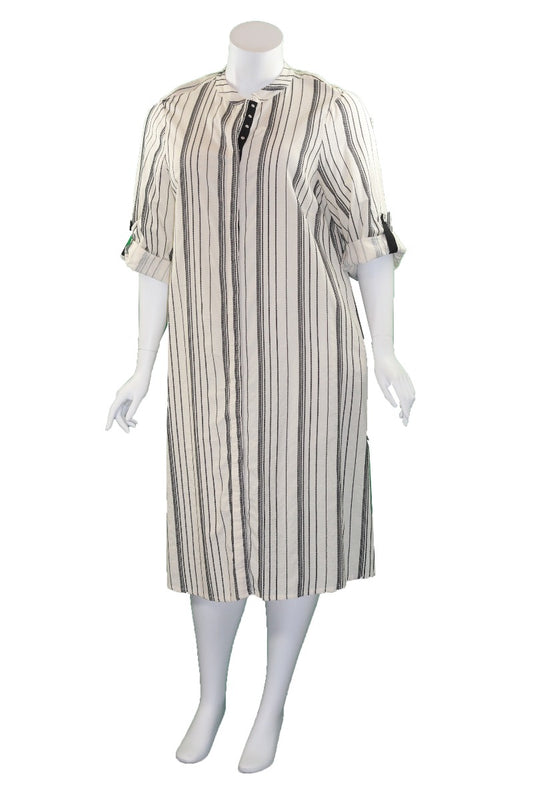 Mat Fashion Natural/Black Striped Button Front Dress/Duster 7301.7121