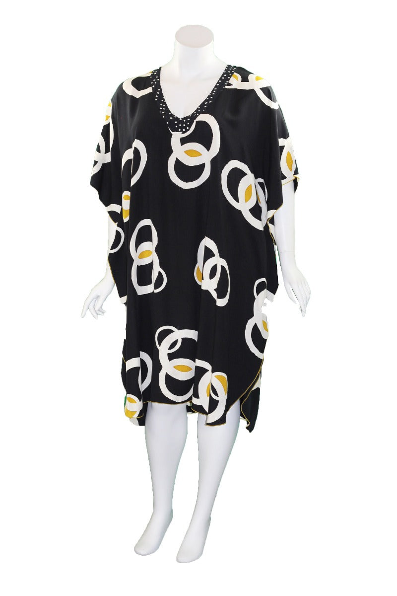 Lyng Designs Plus Size Ladys Black/White/Mustard Caftan NB1313