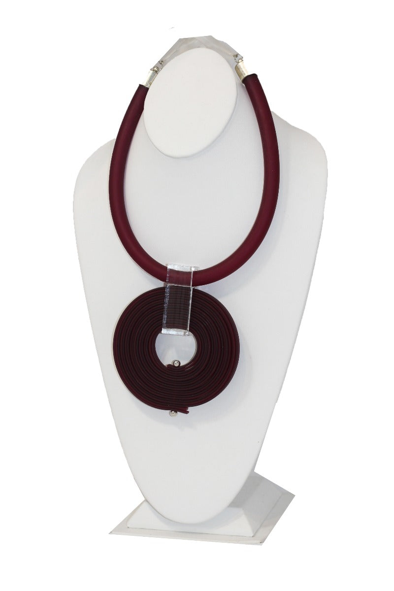 Michaela Malin Maroon Rubber Clear Circle Necklace Eva