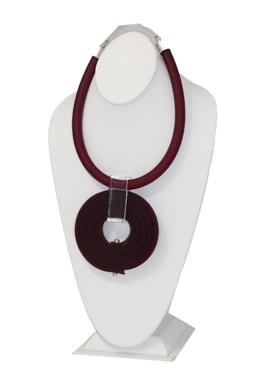 Michaela Malin Maroon Rubber Clear Circle Necklace Eva