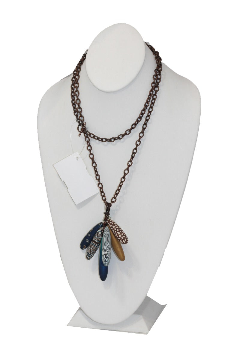 Loretta Lam Blues Copper Link Long Necklace P121