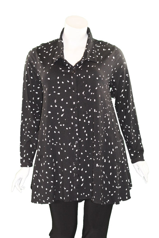 Snap Dragon & Twig Plus Size Black Raindrop Button Long Shirt SDM580
