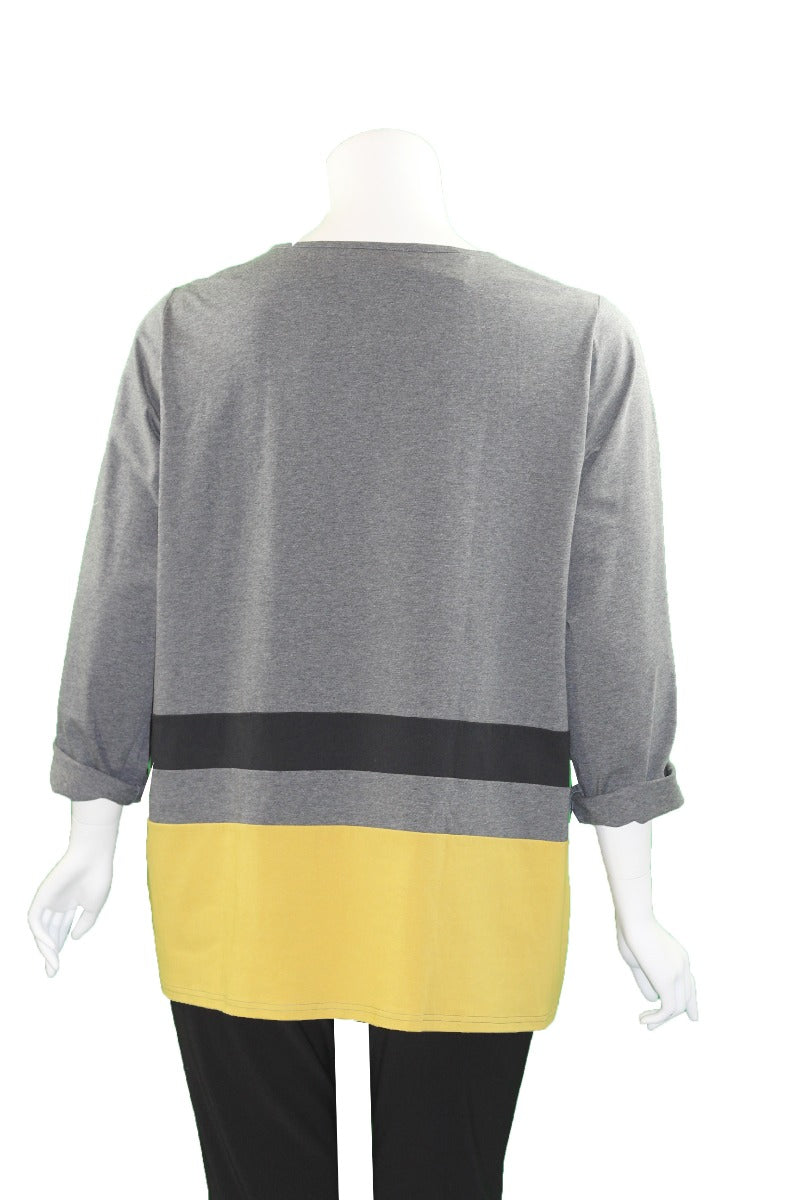 Redwood Court Plus Size Black/Grey/Yellow Dot Block Top T706DX