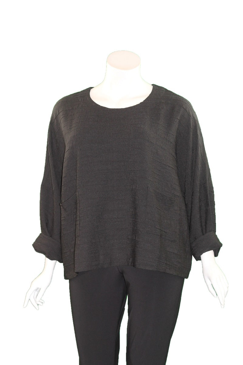 Kozan Plus Size Black Pucker Sam Pullover Top SP-4100