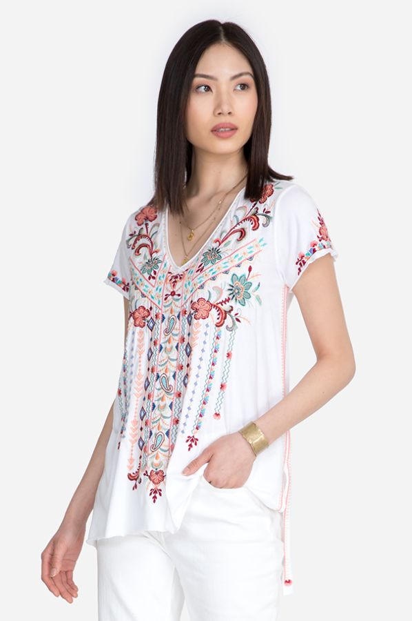 Johnny Was White Tua Knit Drape Top J11621-1