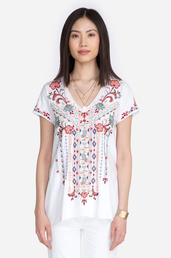 Johnny Was White Tua Knit Drape Top J11621-1