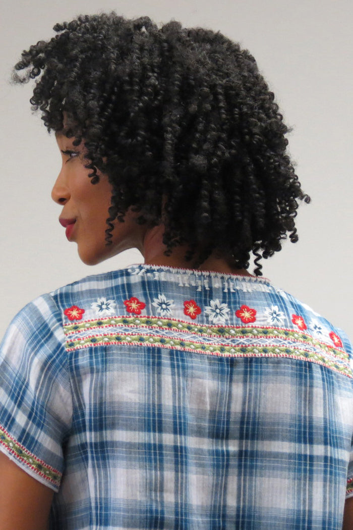 Kyla Seo Plus Size Ladys Plaid Embroidered Tunic KYVKIO