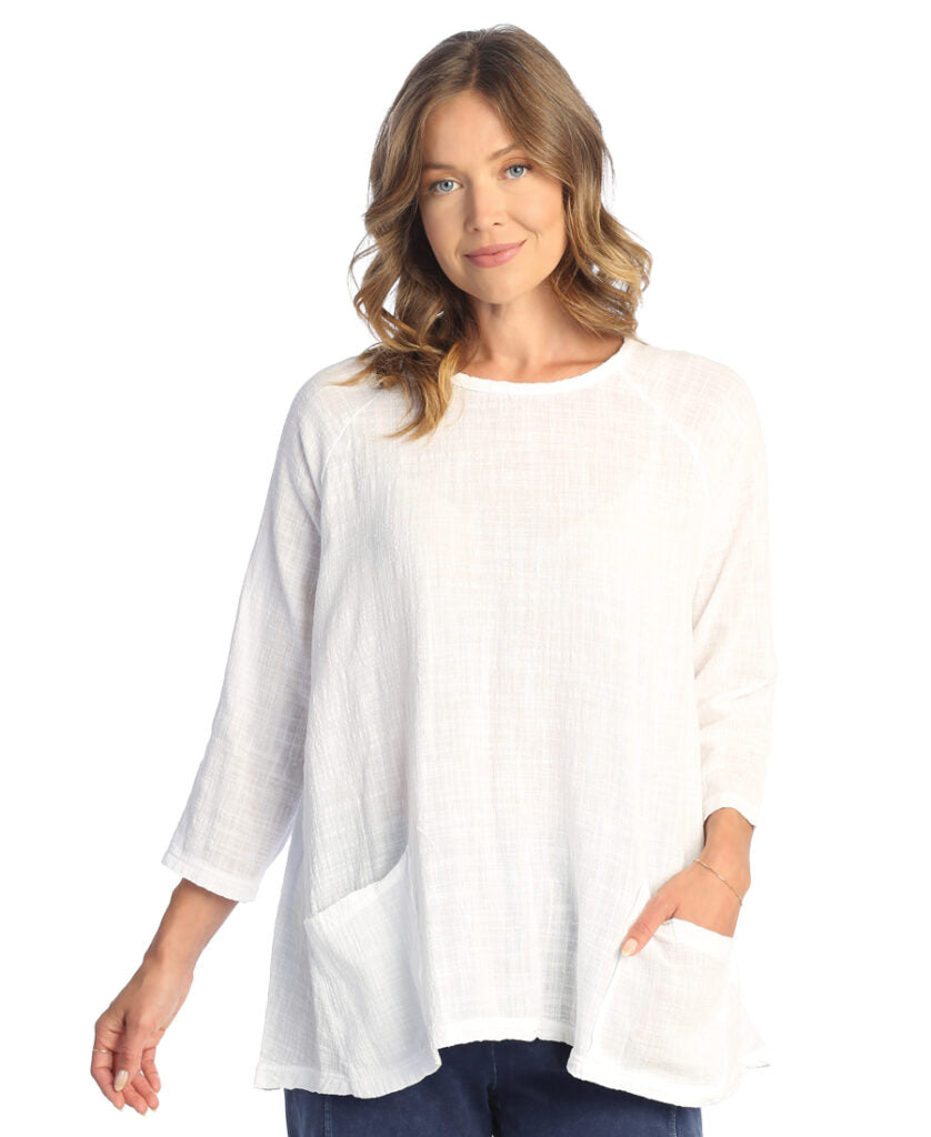 Jess & Jane Plus Size White Mineral Cotton Gauze Patch Tunic M103X