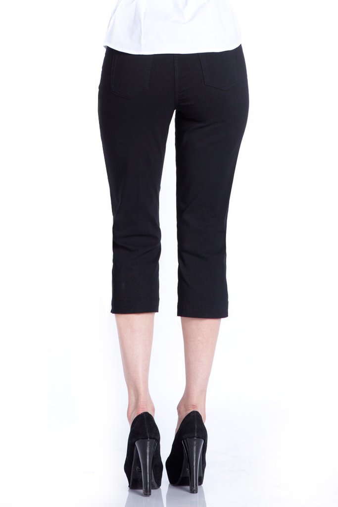 Multiples Plus Size Black Wide Band Crop Capri Pant M2603P