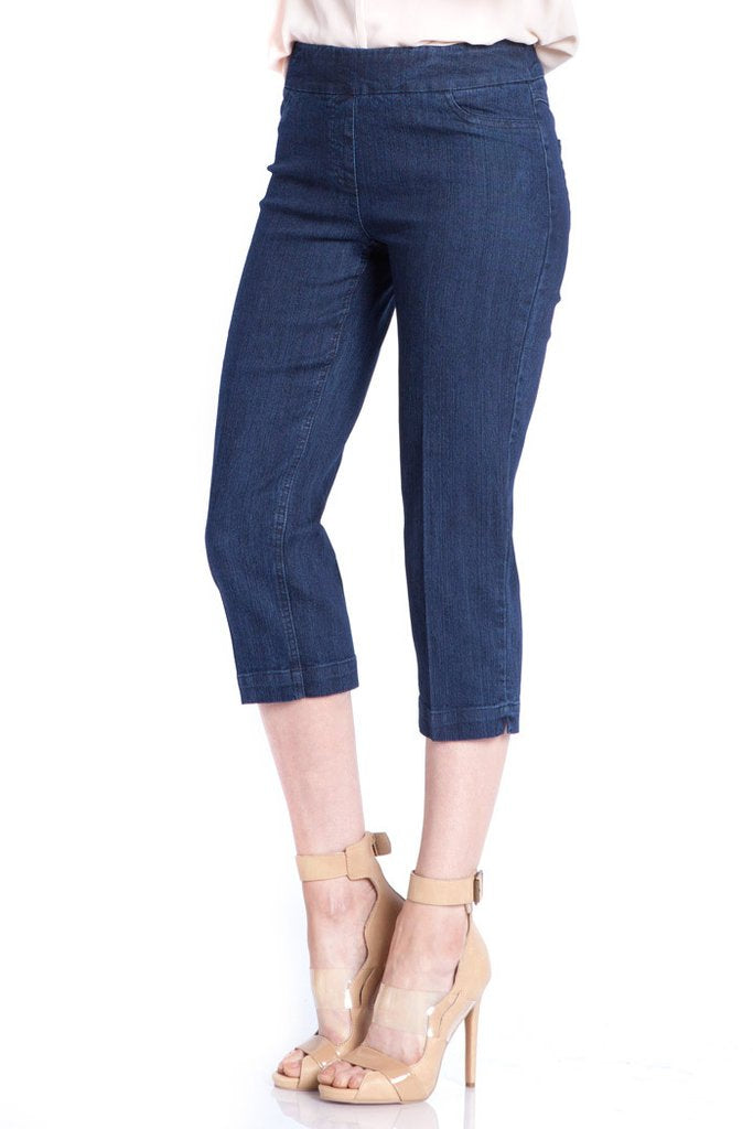 Multiples Plus Size Denim Wide Band Crop Capri Pant M2603P