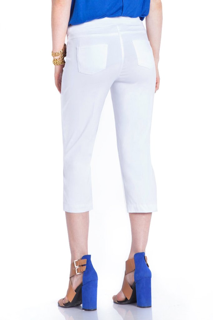 Multiples Plus Size White Wide Band Crop Capri Pant M2603P