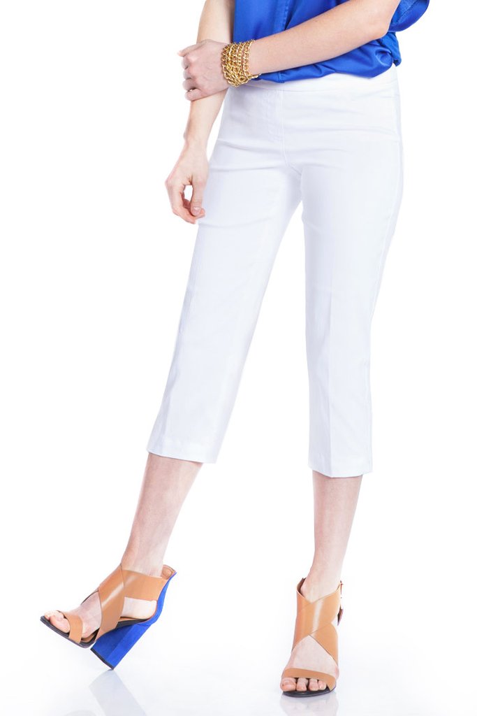 Multiples Plus Size White Wide Band Crop Capri Pant M2603P