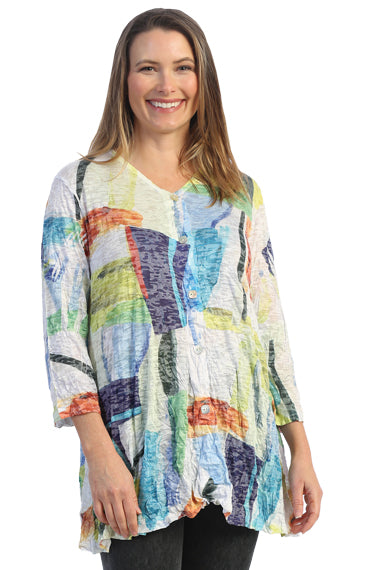 Jess & Jane Plus Size White Crinkle Palette Tunic SB9-1599X