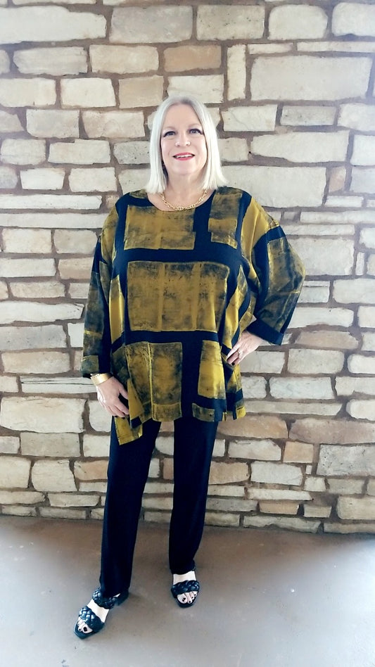 Adverb Plus Size Mustard L/S Boxes Top BX7049R
