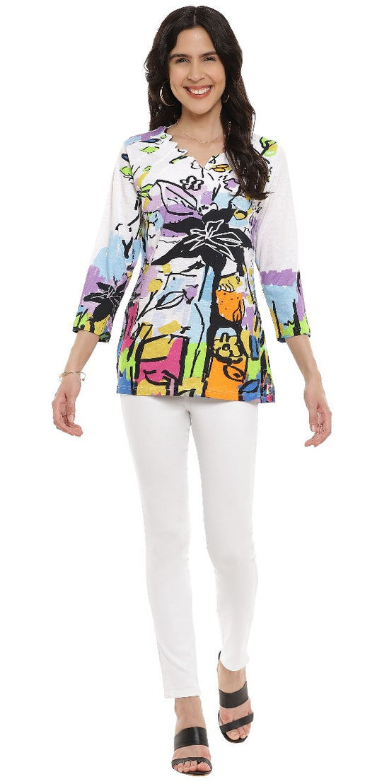 Parsley & Sage Plus Size White Valencia Zig-Zag Top 22T66C9P