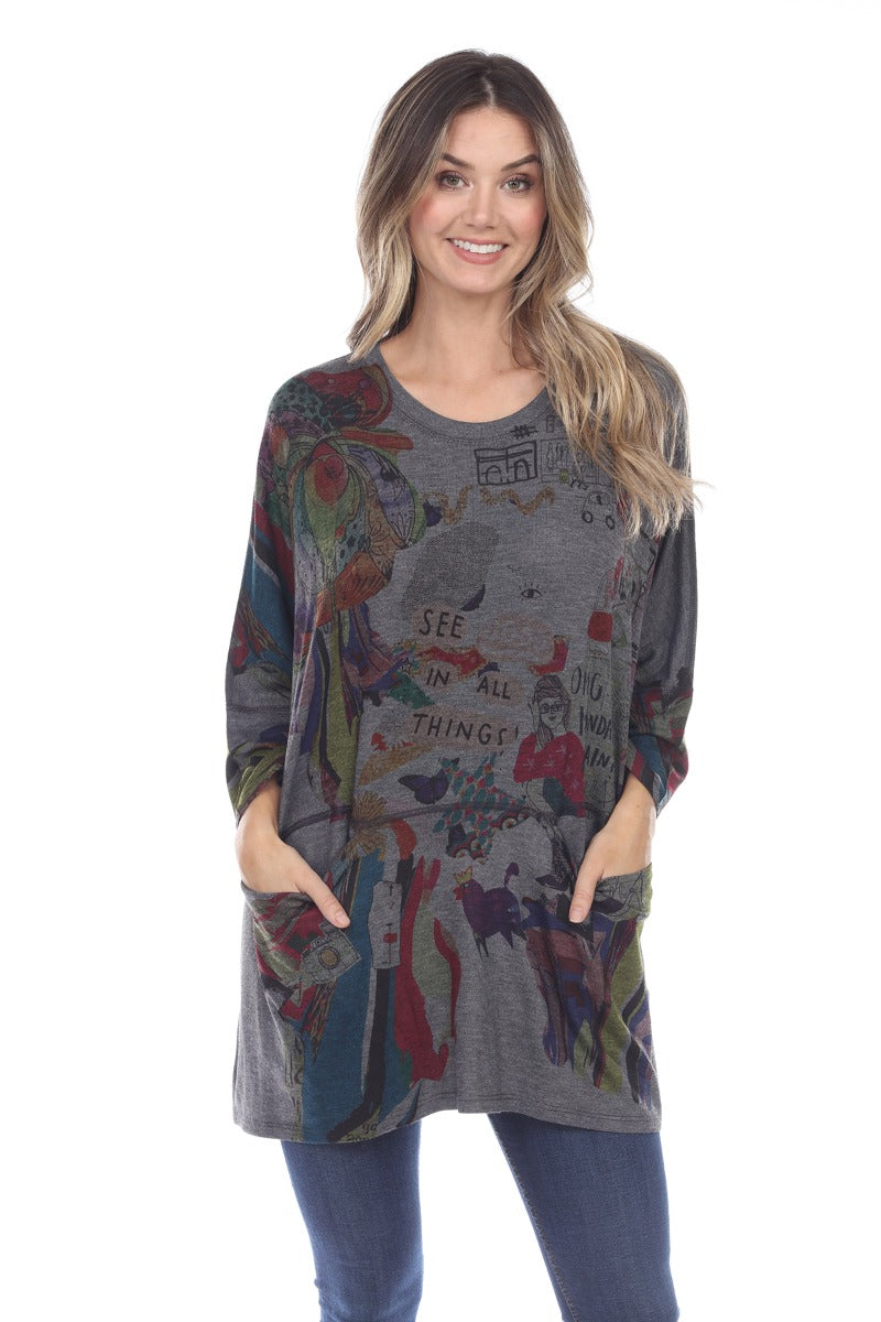 Inoah Grey/Multi Printed Monday Top T781CH-W22
