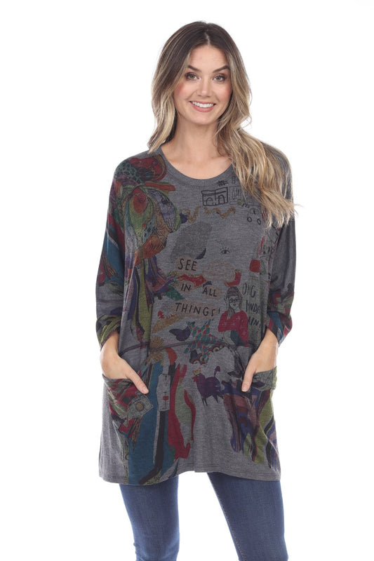 Inoah Grey/Multi Printed Monday Top T781CH-W22
