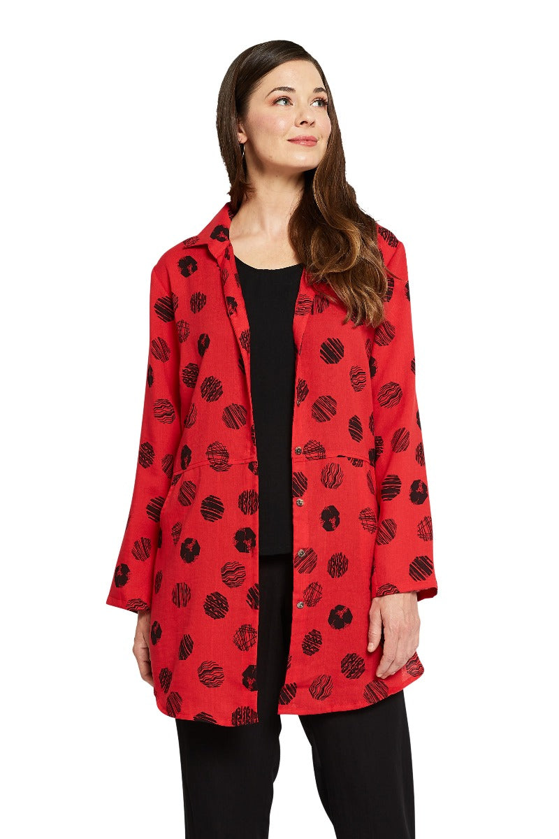 Fridaze Plus Size Lipstick Dot Angela Scoop Pocket Long Shirt AA230-CL2595G