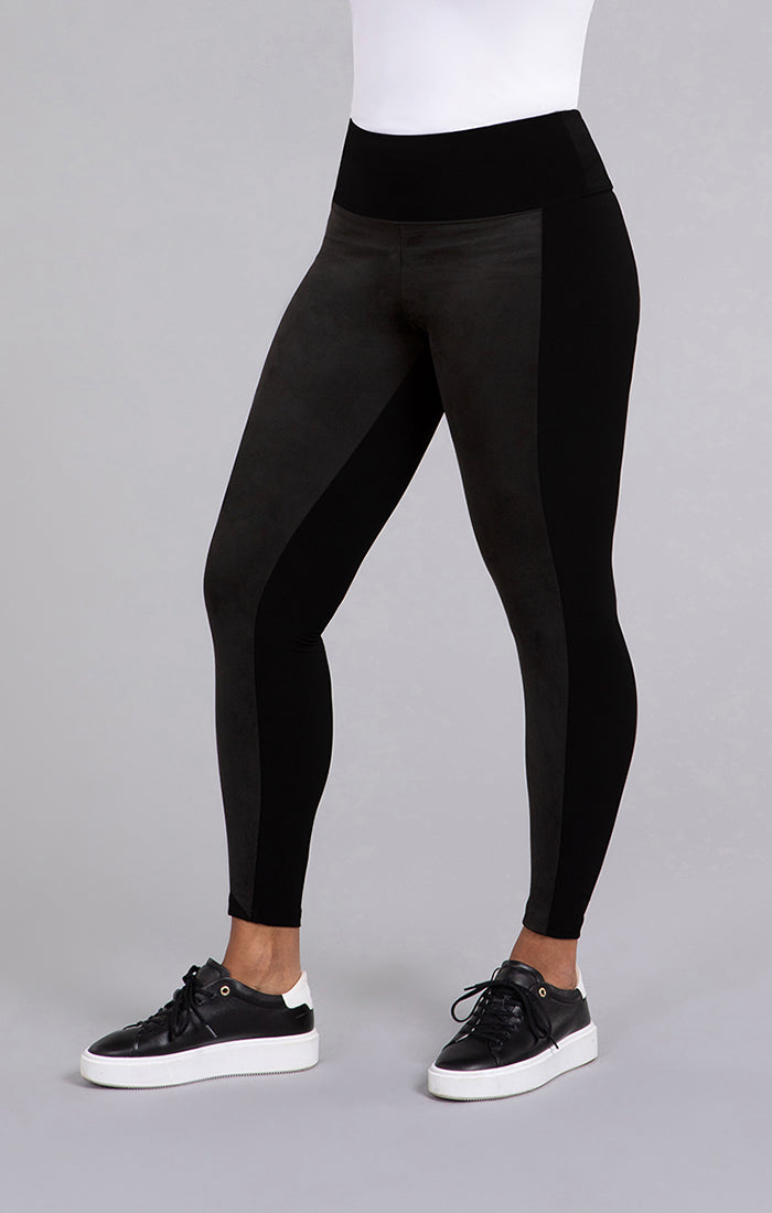 Sympli Black Mix Yoke Legging/Faux Suede 27270