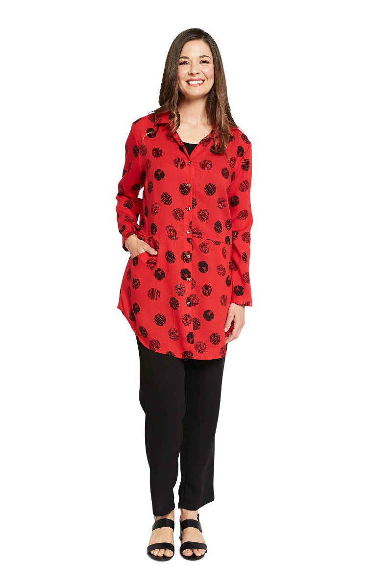 Fridaze Plus Size Lipstick Dot Angela Scoop Pocket Long Shirt AA230-CL2595G