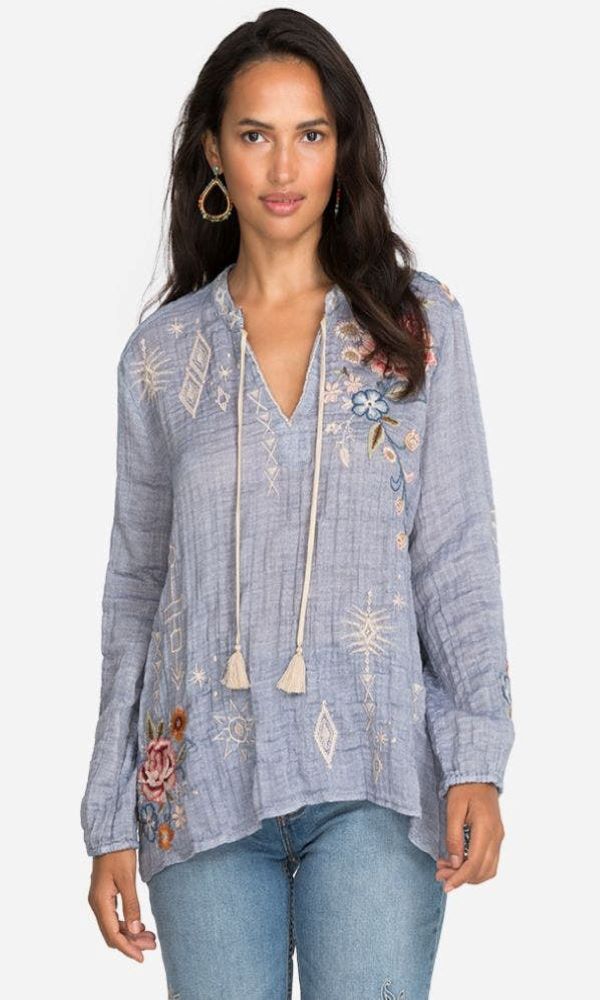 Johnny Was Plus Size Denim Blue Umoya Effortless Tunic W17921-NX