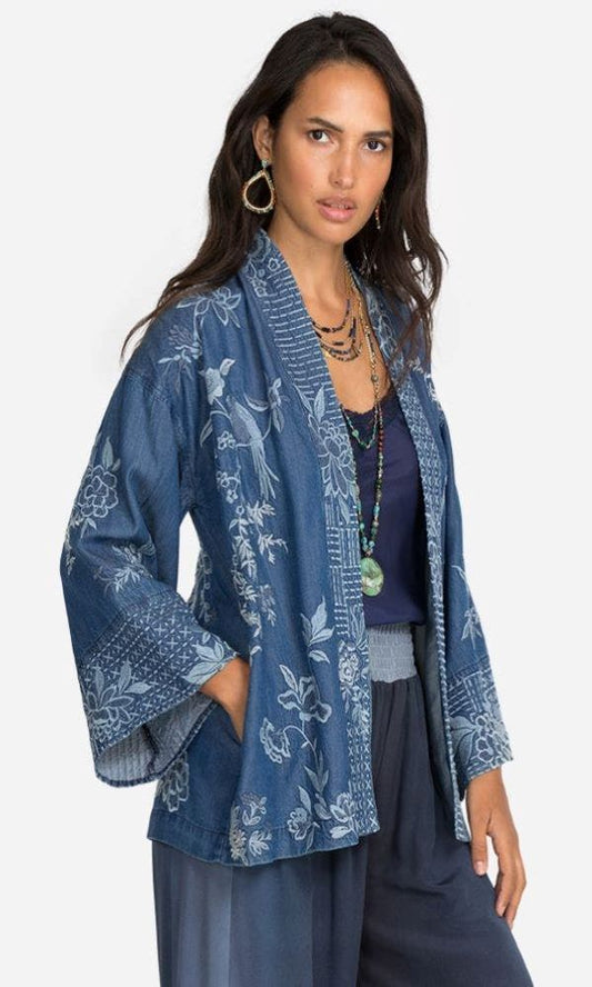 Johnny Was Plus Size Denim Blue Jacqueline Cropped Kimono W46221-NX