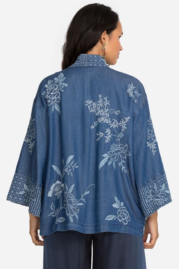Johnny Was Plus Size Denim Blue Jacqueline Cropped Kimono W46221-NX