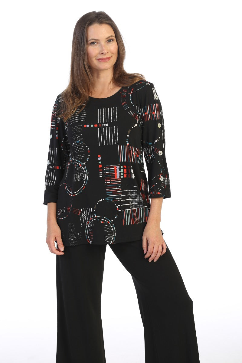 Jess & Jane Plus Size Black/Multi Sonorous Knit Top Y9-1472X