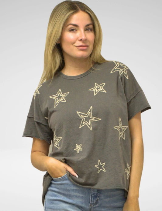 Caite & Kyla Plus Size Dark Grey Star Tee KSBHC02