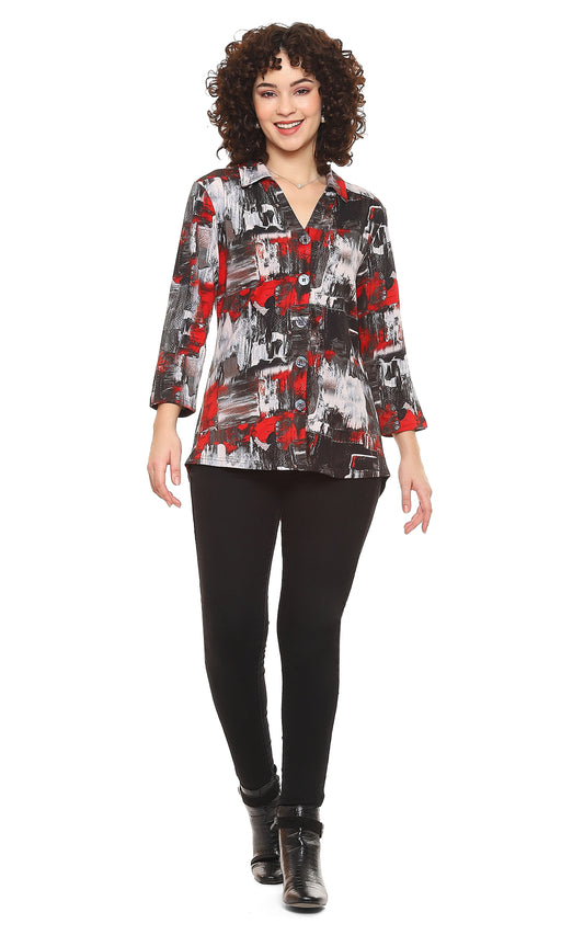 Parsley & Sage Plus Size Printed Button Front Shirt 24W209G