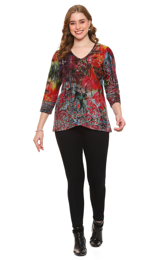 Parsley & Sage Plus Size Multi Printed V-Neckline Top 24W214C2