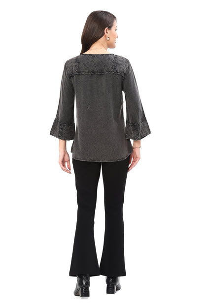 Parsley & Sage Plus Size Black Betsy Top 25F580CP