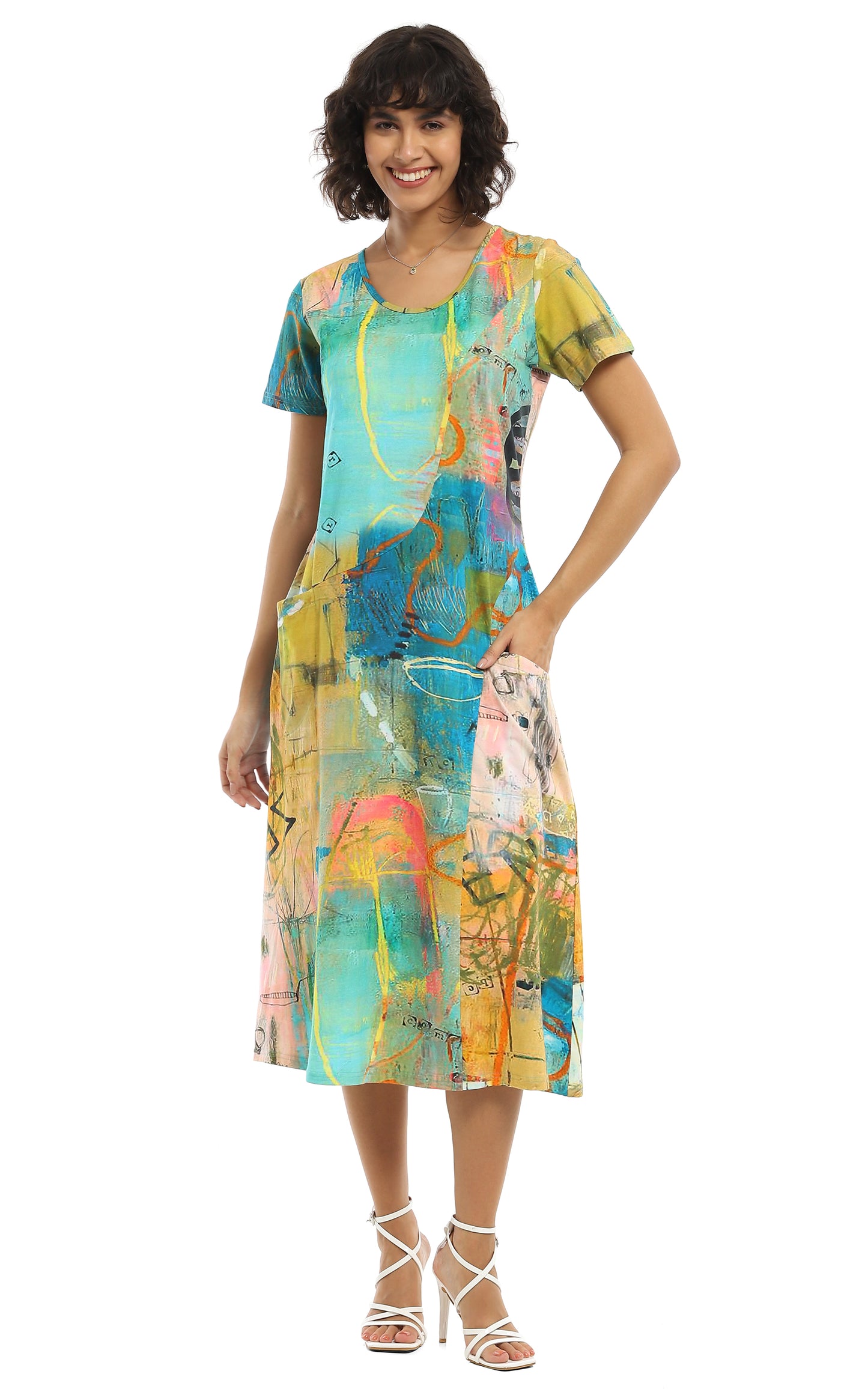 Parsley & Sage Plus Size Multi Print Greeley S/S Dress 25T08DP