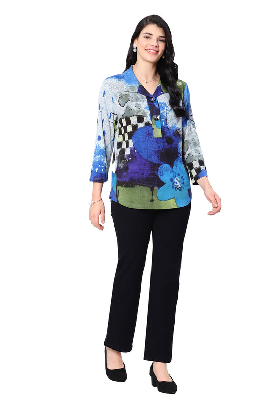 Parsley & Sage Plus Size Multi Print Kelsey Pullover Top 25W204C2P